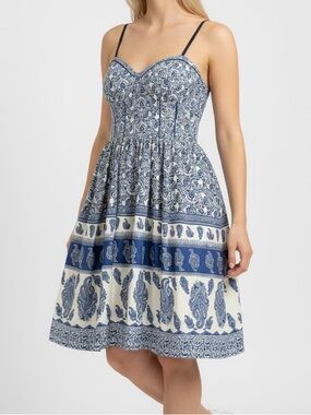 Band of Gypsies Blue and White Paisley Bustier Mini Dress